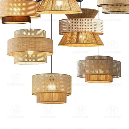 GEW Japanese Wabi-Sabi Rattan Pendant Lights Handwoven Boho Ceiling Lamp for Dining Room, Cafe & Bedroom, Adjustable Zen Design